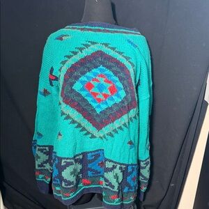 Off-the-Shoulder Teal Aztec Knit Sweater